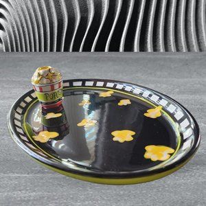 CLAY ART Hand Painted Popcorn Appetizer Tray with Toothpick Holder
